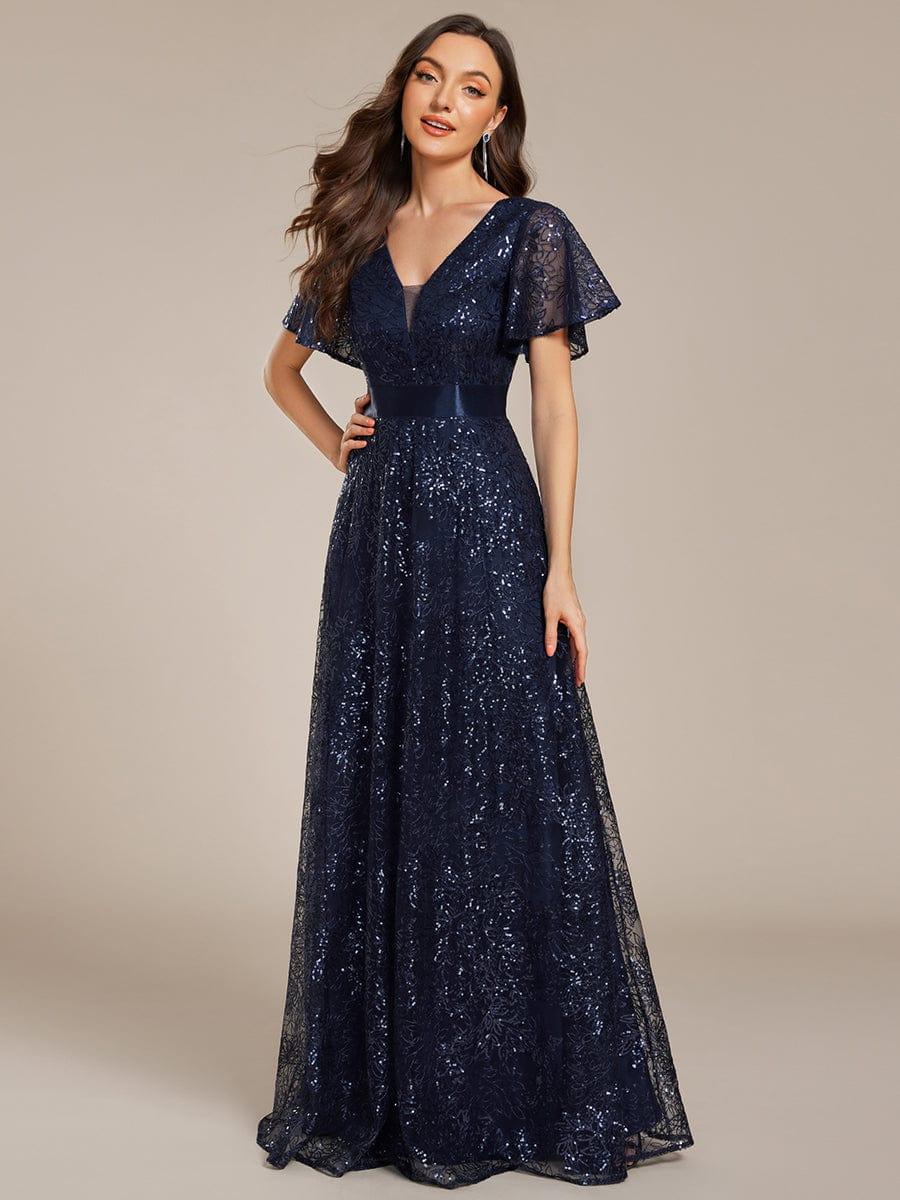 ever CORY|Illusion V-neck Short Sleeve Sequin Formal Maxi Dress