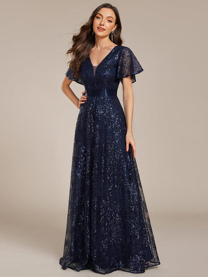 ever CORY|Illusion V-neck Short Sleeve Sequin Formal Maxi Dress