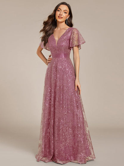 ever CORY|Illusion V-neck Short Sleeve Sequin Formal Maxi Dress
