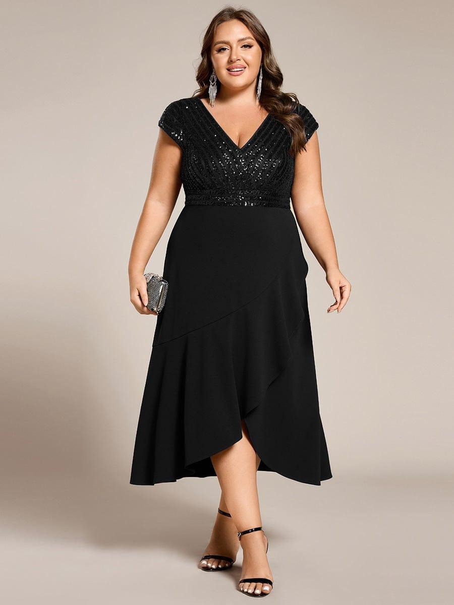 ever BAYLOR|Short Sleeve V-Neck Midi Sequin Formal Dress