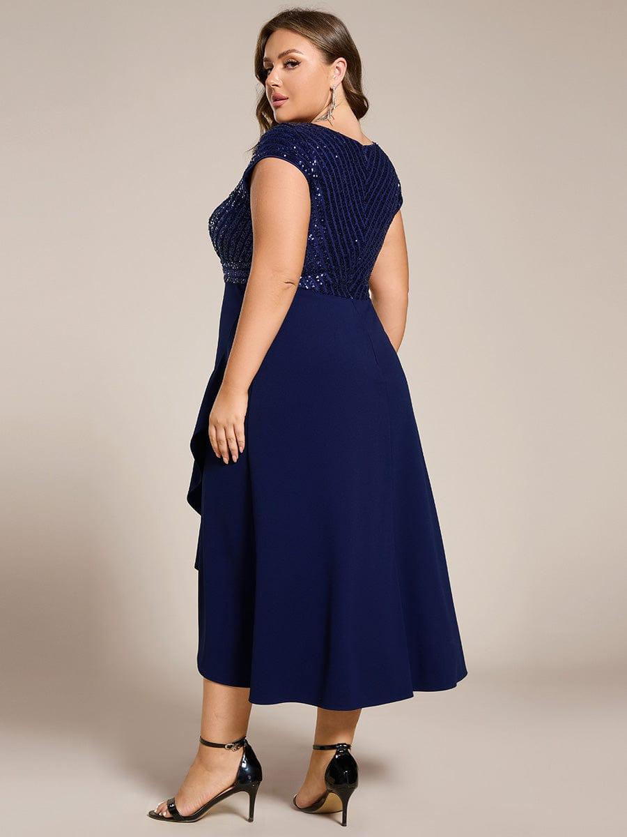 pretty BAYLOR|Plus Size Sequin Bodice V-Neck Midi Formal Dress