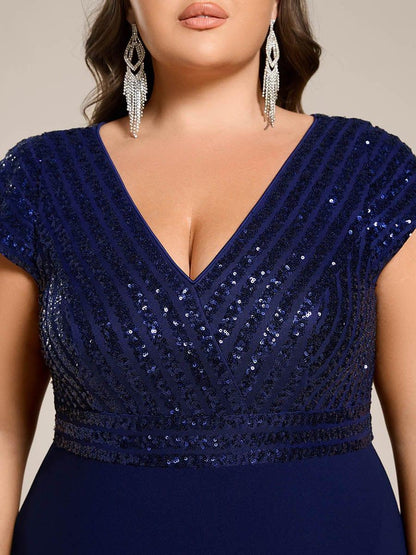 pretty BAYLOR|Plus Size Sequin Bodice V-Neck Midi Formal Dress
