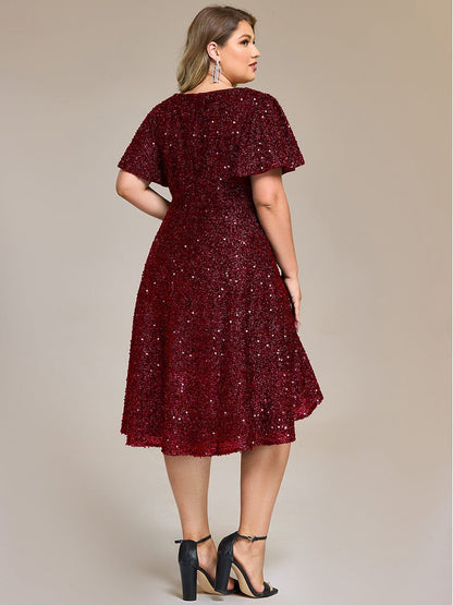 pretty CALISTEA|Plus Size Sequin Ruffle Sleeve Formal Dress