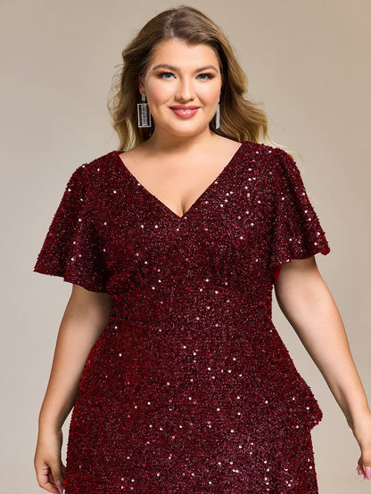 pretty CALISTEA|Plus Size Sequin Ruffle Sleeve Formal Dress