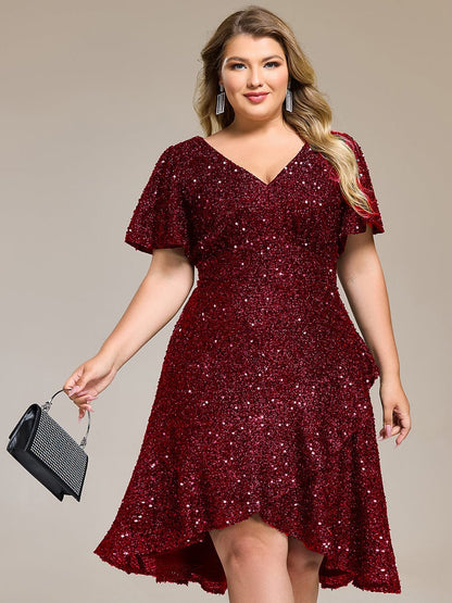 pretty CALISTEA|Plus Size Sequin Ruffle Sleeve Formal Dress