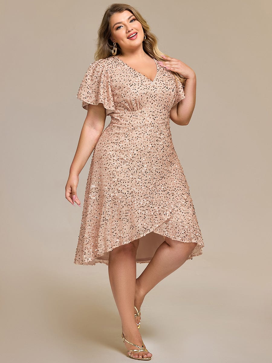 ever CALISTEA|Deep V-neck Sequin Ruffle Sleeve Formal Dress