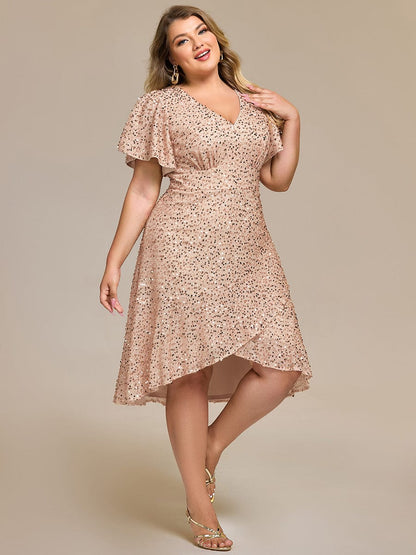 pretty CALISTEA|Plus Size Sequin Ruffle Sleeve Formal Dress