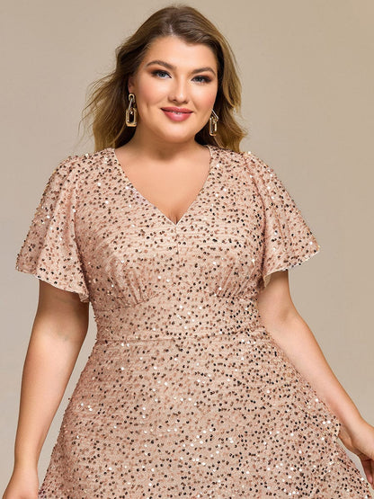 pretty CALISTEA|Plus Size Sequin Ruffle Sleeve Formal Dress