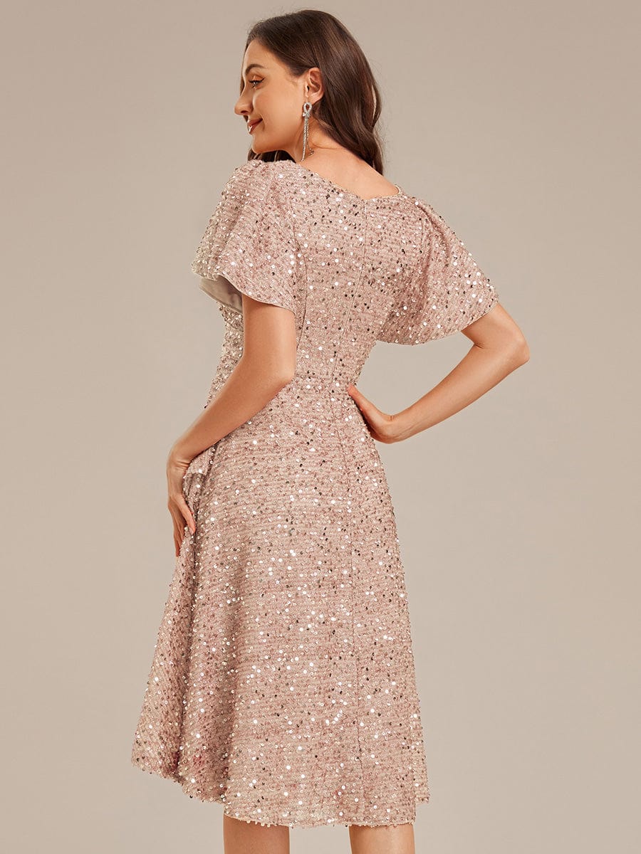 ever CALISTEA|Deep V-neck Sequin Ruffle Sleeve Formal Dress