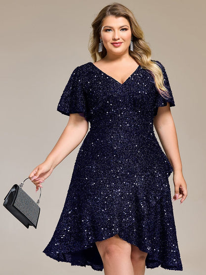 ever CALISTEA|Deep V-neck Sequin Ruffle Sleeve Formal Dress