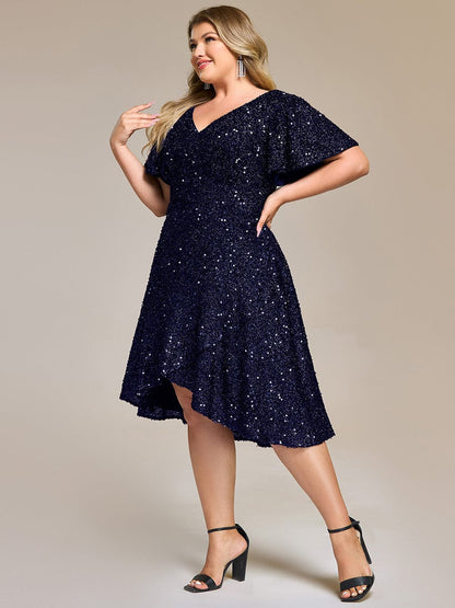 pretty CALISTEA|Plus Size Sequin Ruffle Sleeve Formal Dress