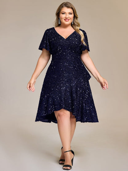 pretty CALISTEA|Plus Size Sequin Ruffle Sleeve Formal Dress