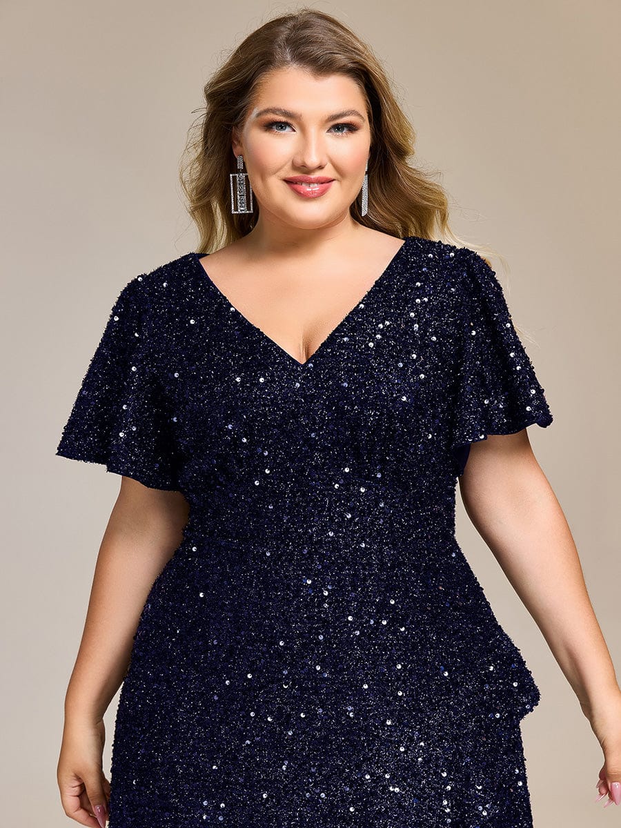 pretty CALISTEA|Plus Size Sequin Ruffle Sleeve Formal Dress