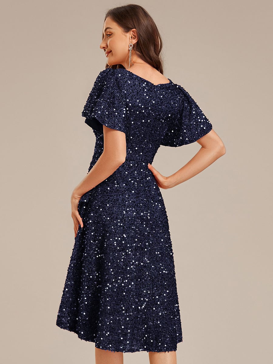 ever CALISTEA|Deep V-neck Sequin Ruffle Sleeve Formal Dress