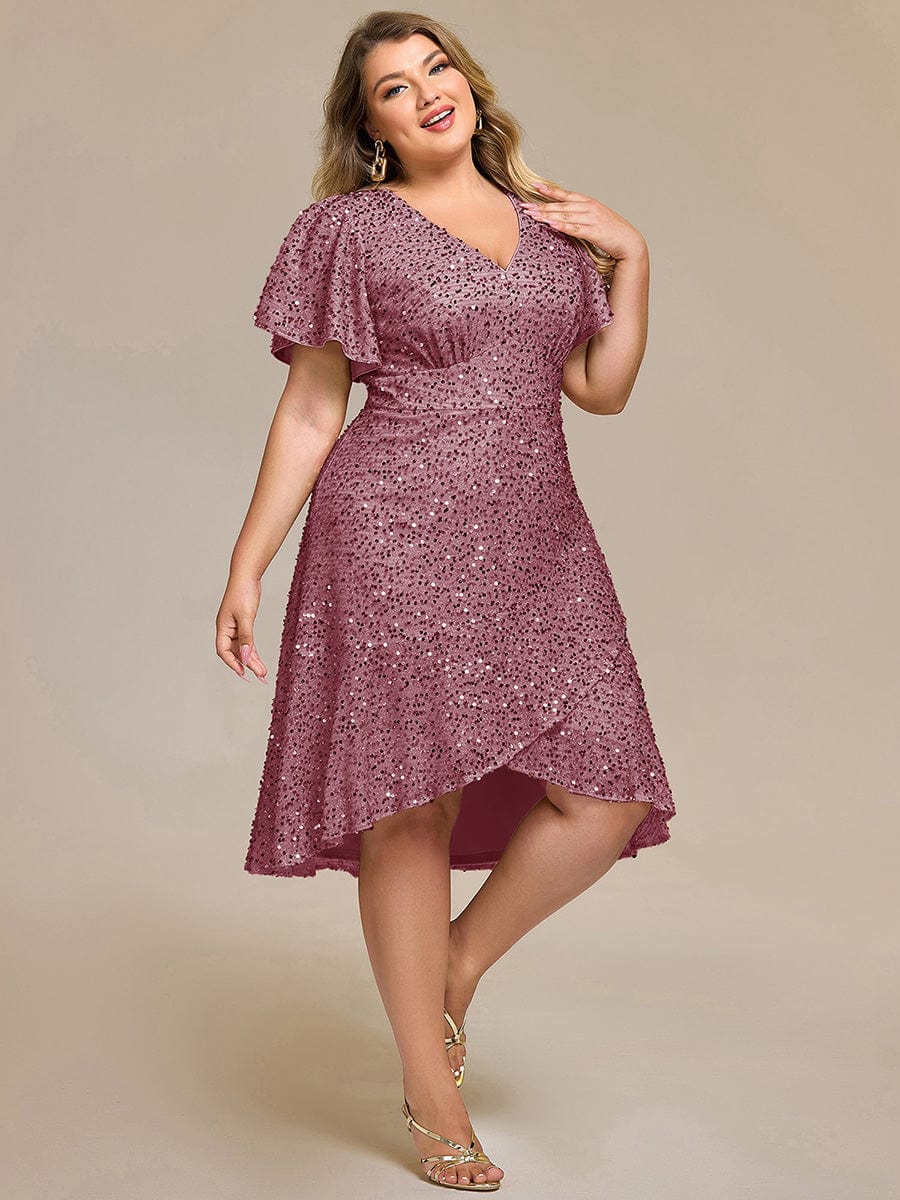 ever CALISTEA|Deep V-neck Sequin Ruffle Sleeve Formal Dress