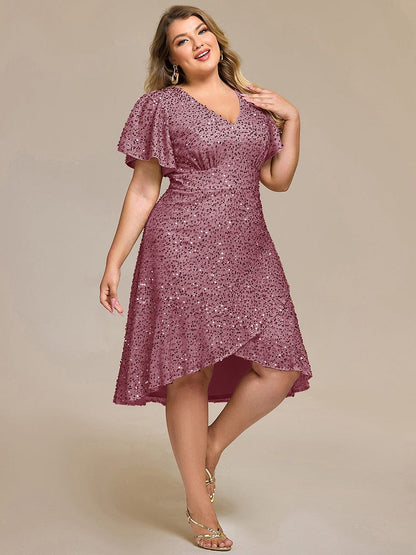 pretty CALISTEA|Plus Size Sequin Ruffle Sleeve Formal Dress