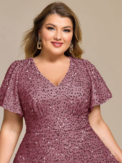 pretty CALISTEA|Plus Size Sequin Ruffle Sleeve Formal Dress