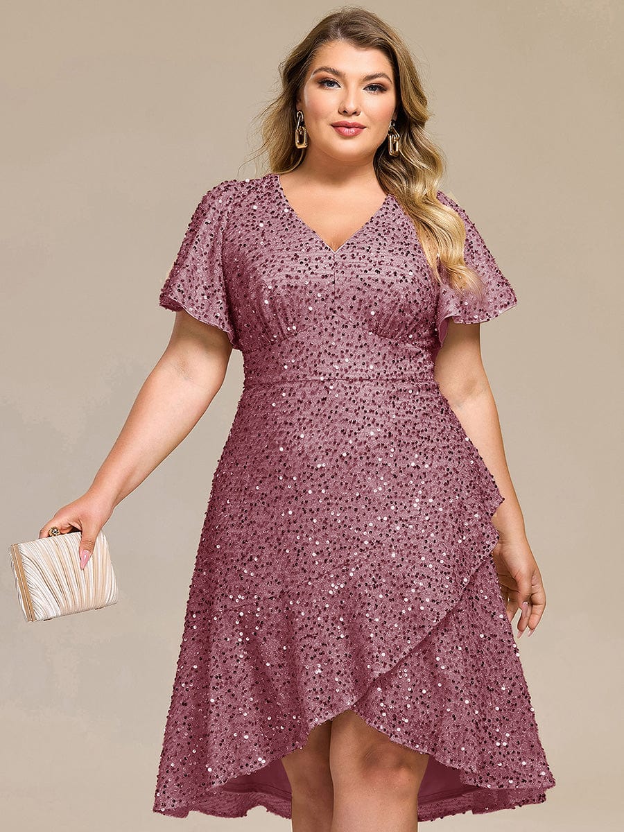 pretty CALISTEA|Plus Size Sequin Ruffle Sleeve Formal Dress