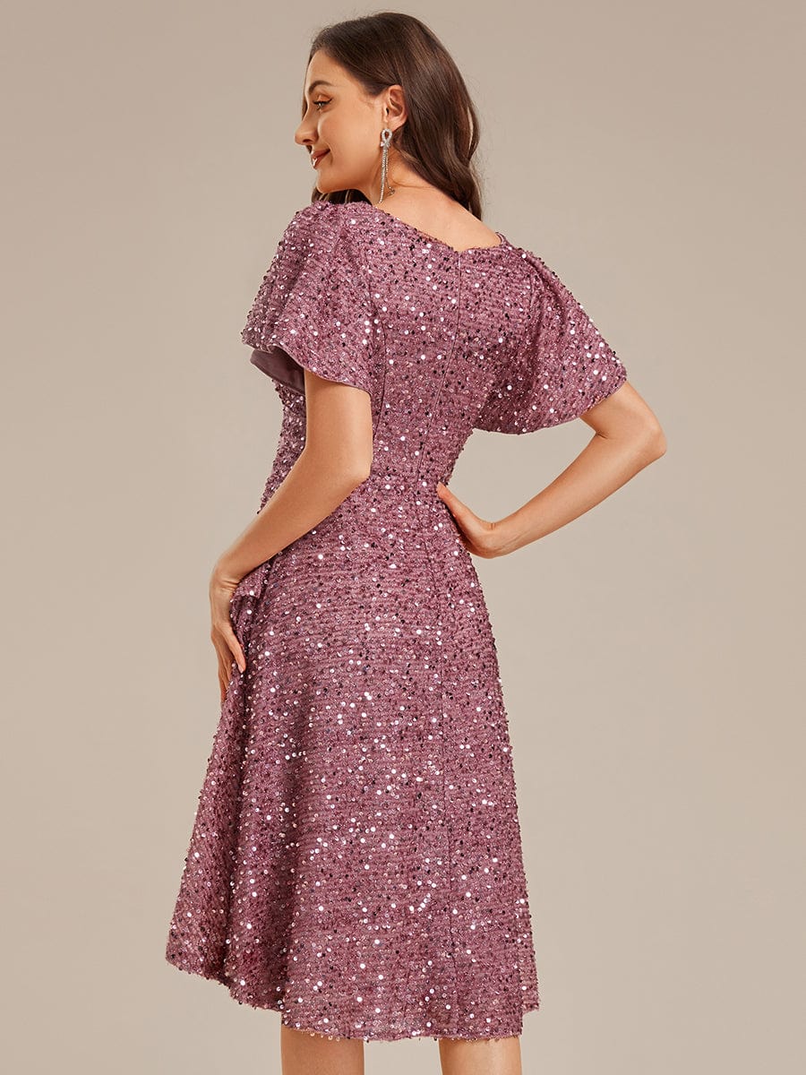 ever CALISTEA|Deep V-neck Sequin Ruffle Sleeve Formal Dress