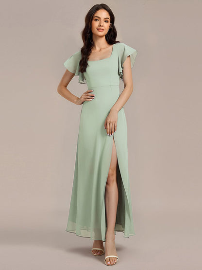 ever WISTERIA|Floral Print Flutter Sleeve Side Split Maxi Formal Dress