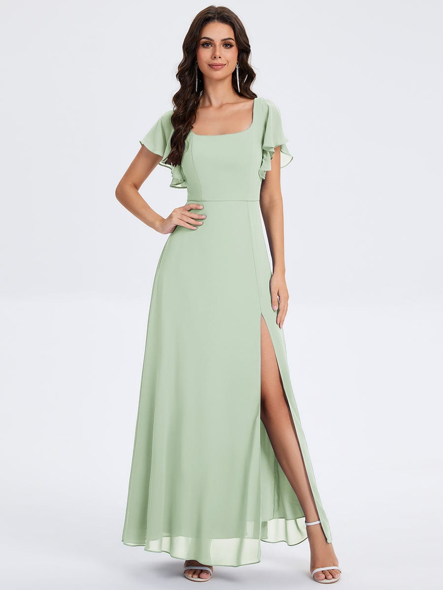 ever WISTERIA|Floral Print Flutter Sleeve Side Split Maxi Formal Dress