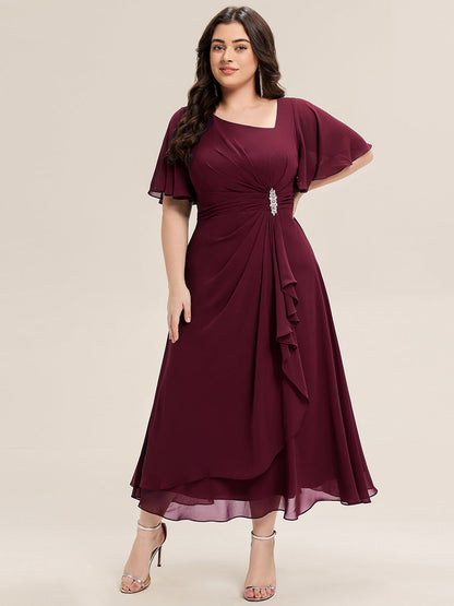 ever LILOU| Pleated Chiffon Ruffle Sleeve Midi Dress