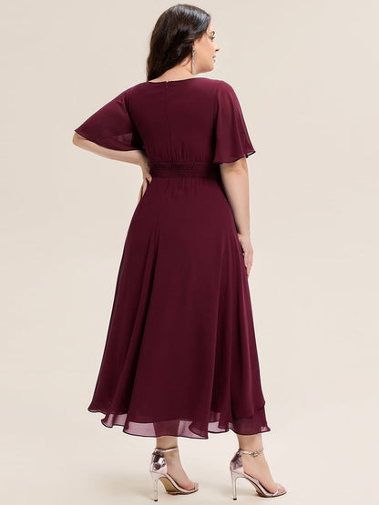 ever LILOU| Pleated Chiffon Ruffle Sleeve Midi Dress