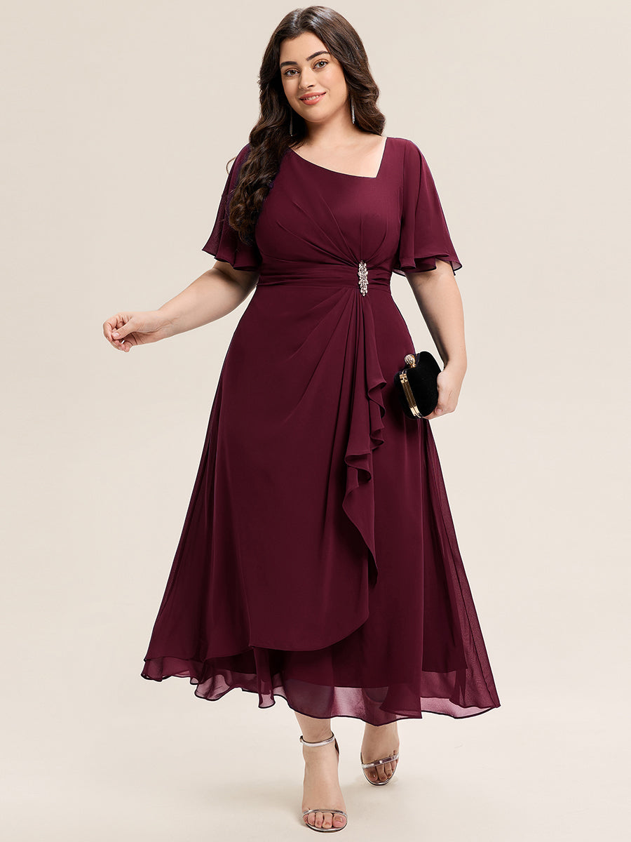ever LILOU| Pleated Chiffon Ruffle Sleeve Midi Dress