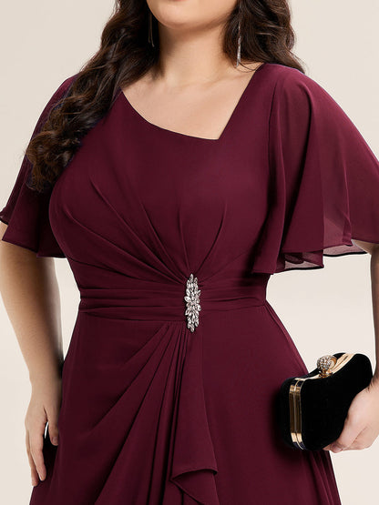 pretty LILOU| Plus Size Pleated Chiffon Ruffle Sleeve Midi Dress