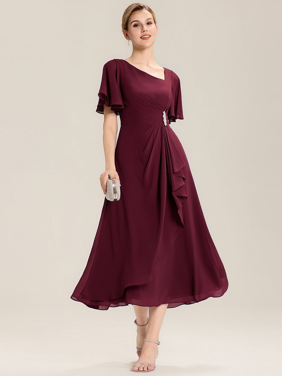 ever LILOU| Pleated Chiffon Ruffle Sleeve Midi Dress