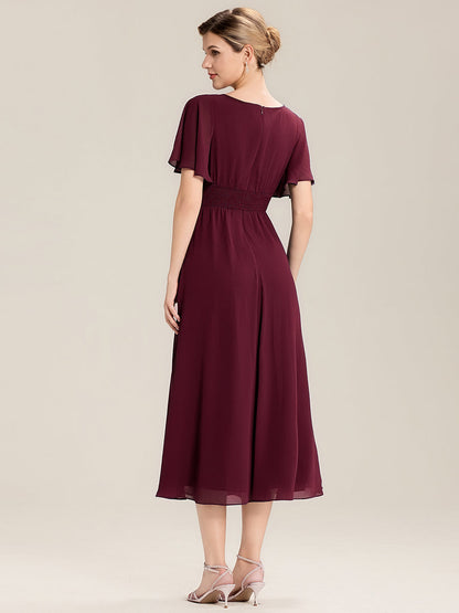 ever LILOU| Pleated Chiffon Ruffle Sleeve Midi Dress