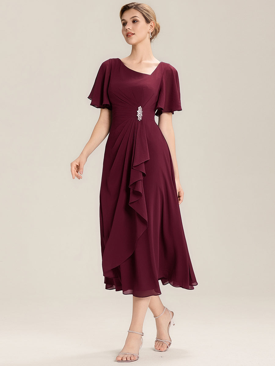 ever LILOU| Pleated Chiffon Ruffle Sleeve Midi Dress