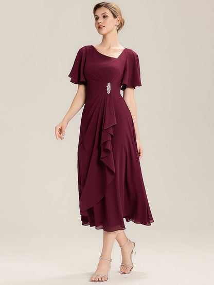 ever LILOU| Pleated Chiffon Ruffle Sleeve Midi Dress
