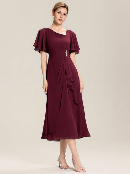 ever LILOU| Pleated Chiffon Ruffle Sleeve Midi Dress
