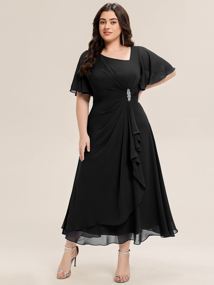 ever LILOU| Pleated Chiffon Ruffle Sleeve Midi Dress