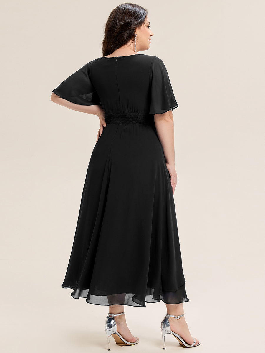 ever LILOU| Pleated Chiffon Ruffle Sleeve Midi Dress