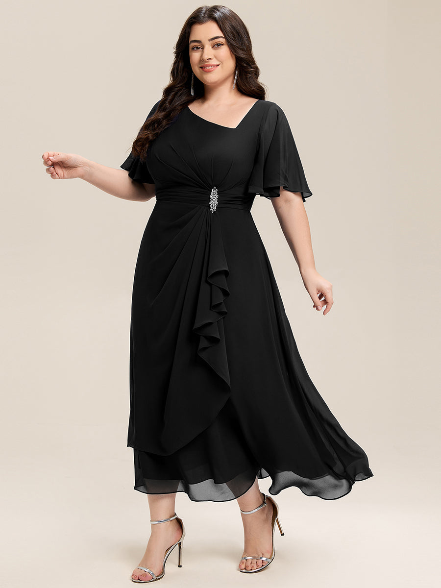 ever LILOU| Pleated Chiffon Ruffle Sleeve Midi Dress