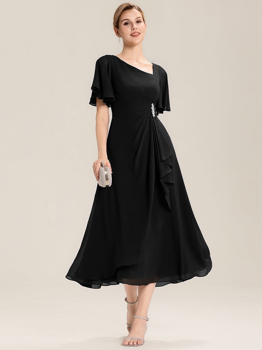ever LILOU| Pleated Chiffon Ruffle Sleeve Midi Dress