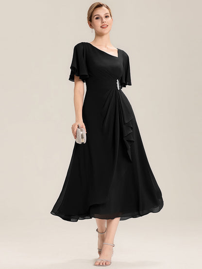ever LILOU| Pleated Chiffon Ruffle Sleeve Midi Dress