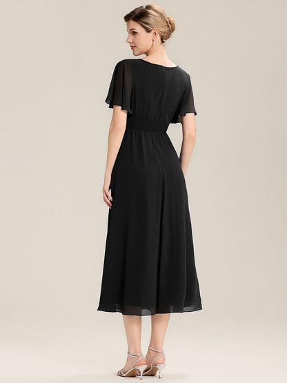 ever LILOU| Pleated Chiffon Ruffle Sleeve Midi Dress
