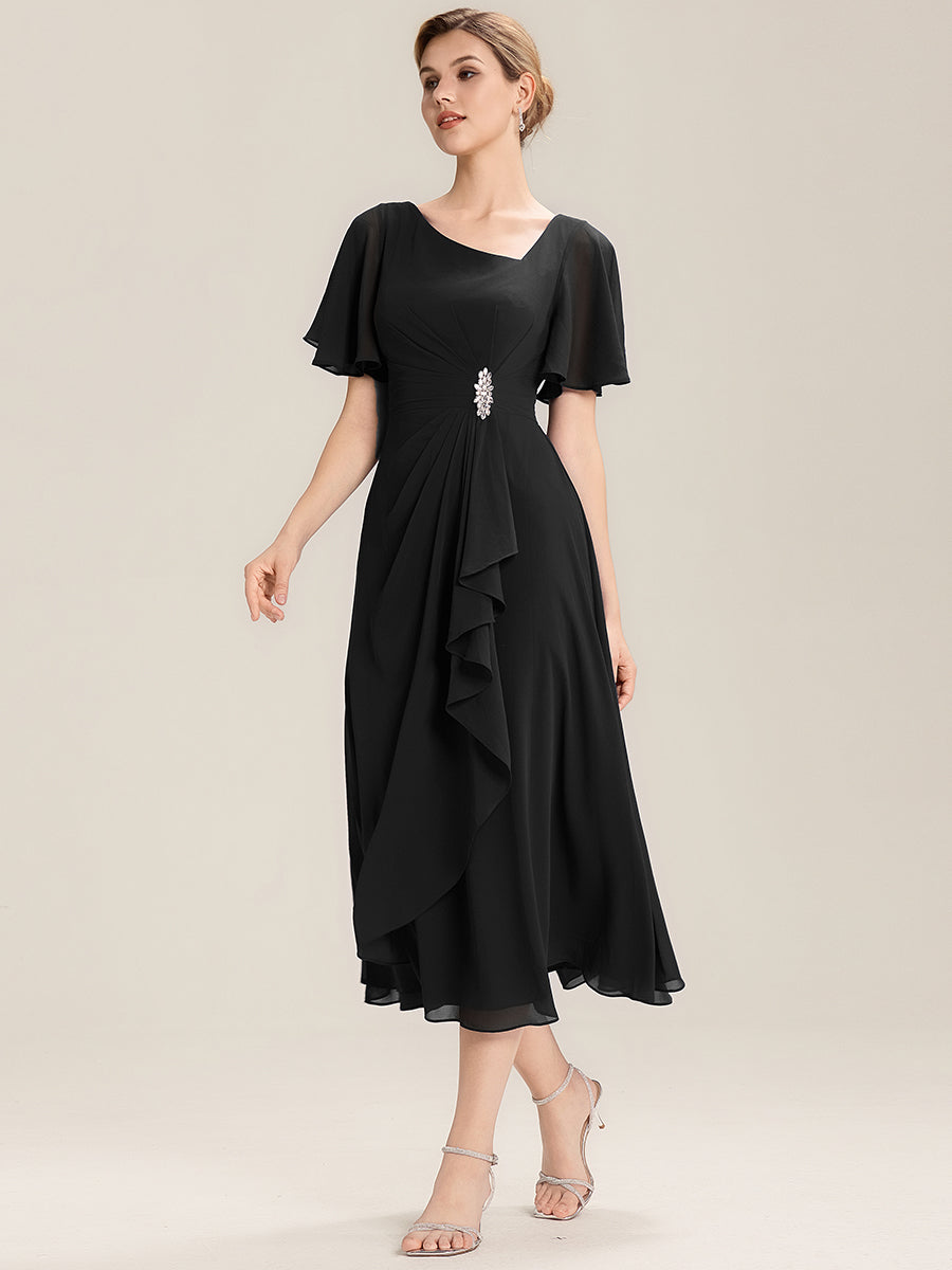 ever LILOU| Pleated Chiffon Ruffle Sleeve Midi Dress
