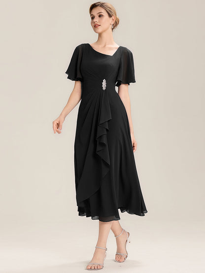 ever LILOU| Pleated Chiffon Ruffle Sleeve Midi Dress