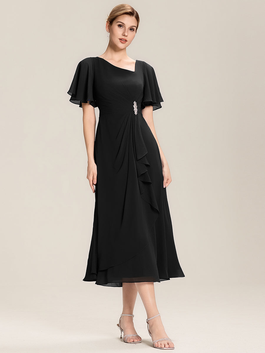 ever LILOU| Pleated Chiffon Ruffle Sleeve Midi Dress