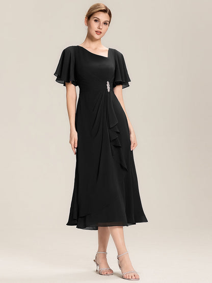 ever LILOU| Pleated Chiffon Ruffle Sleeve Midi Dress