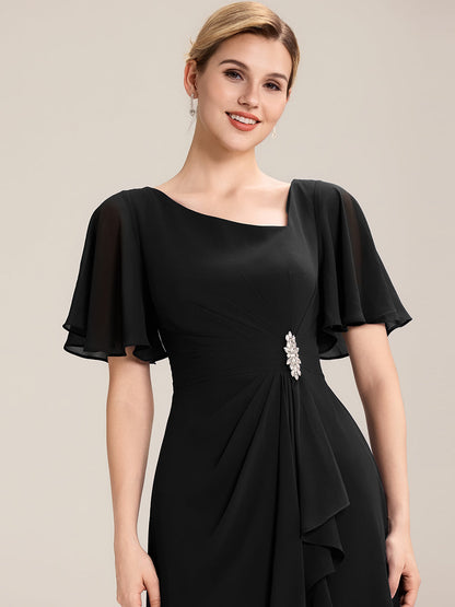 ever LILOU| Pleated Chiffon Ruffle Sleeve Midi Dress