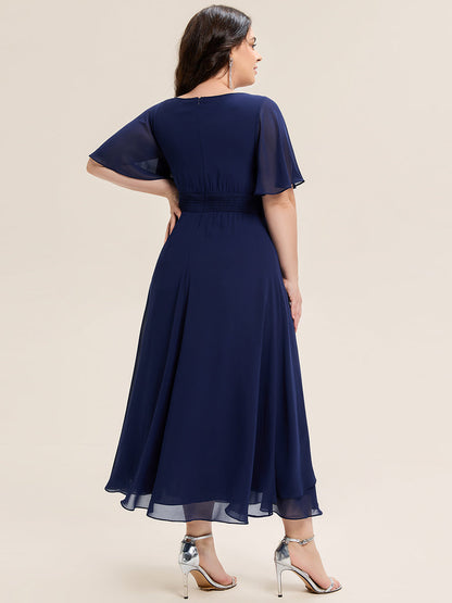 ever LILOU| Pleated Chiffon Ruffle Sleeve Midi Dress