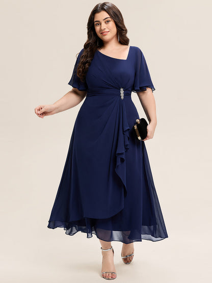 pretty LILOU| Plus Size Pleated Chiffon Ruffle Sleeve Midi Dress