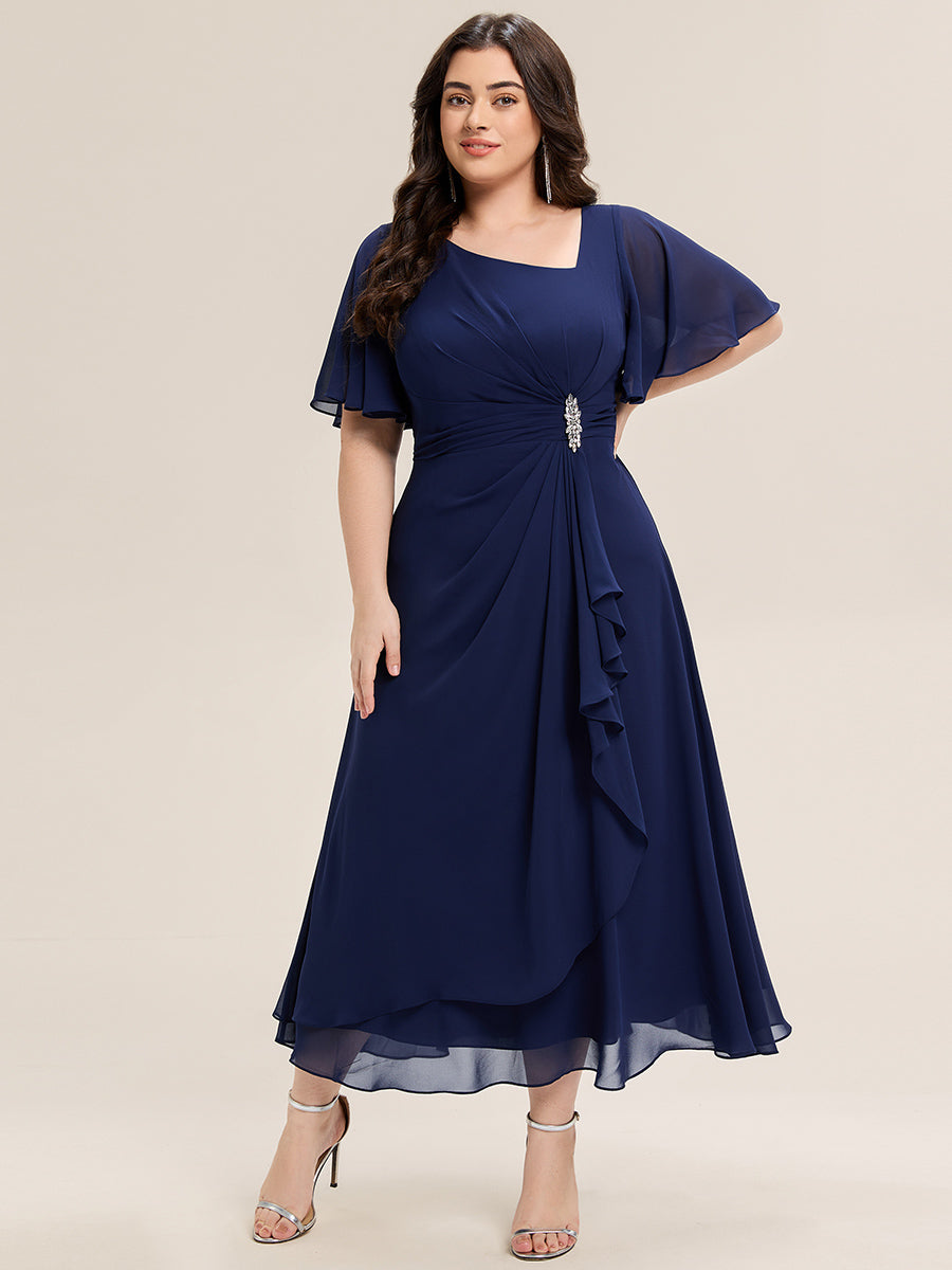pretty LILOU| Plus Size Pleated Chiffon Ruffle Sleeve Midi Dress