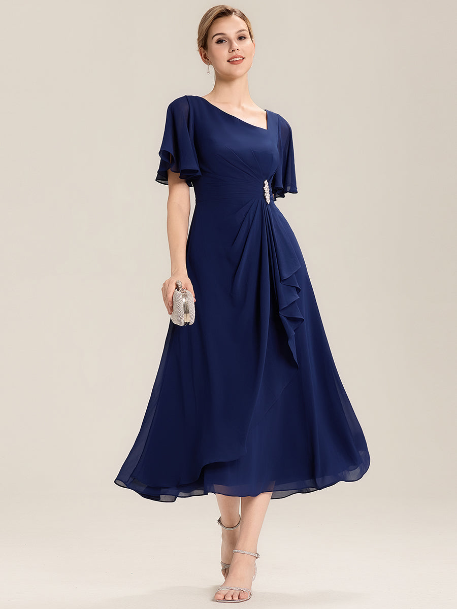 ever LILOU| Pleated Chiffon Ruffle Sleeve Midi Dress