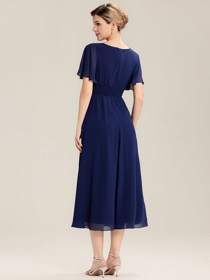 ever LILOU| Pleated Chiffon Ruffle Sleeve Midi Dress
